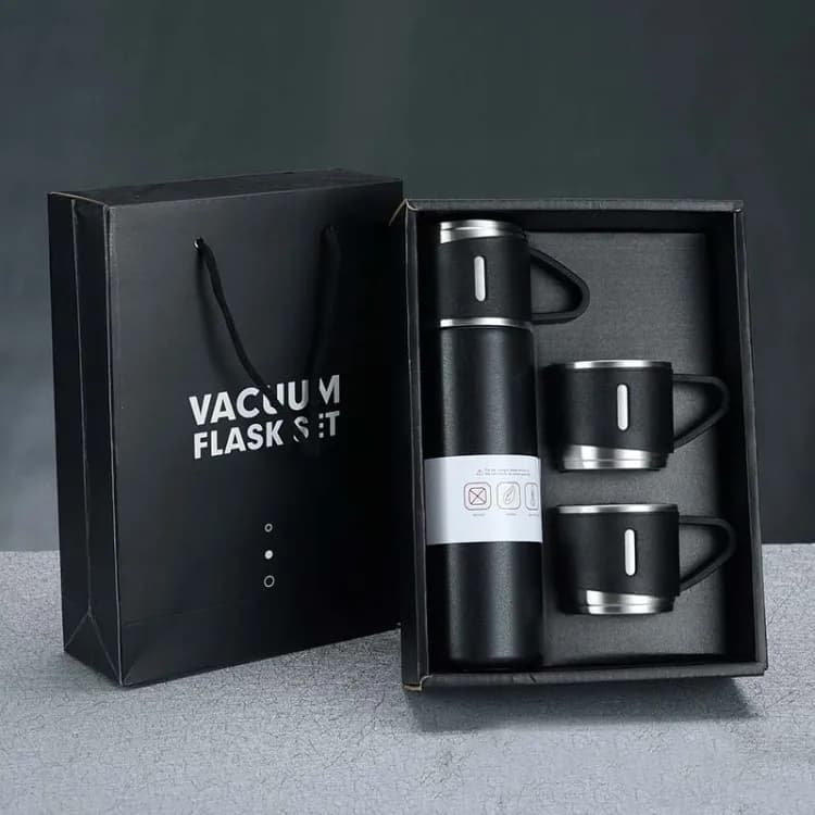 Steel Vacuum Flask Set with 3 Steel Cups Combo-500ml Double-Layer Stainless Steel