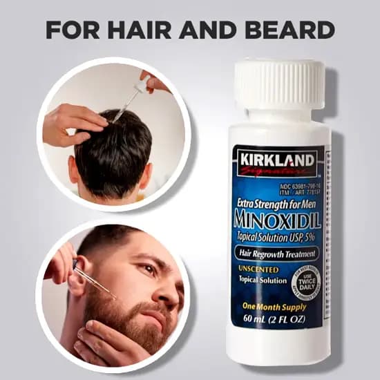 Kirkland Minoxidil 5% Topical Solution Extra Strength Beard & Hair Regrowth Treatment 60ml 1 Month Supply 100% Original MNXMC